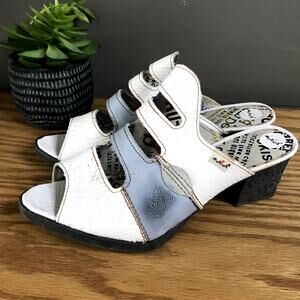 TMA Eyes & MAiA Hollow Out Printed Leather Sandal Spliced Mid Heel Womens Size 9